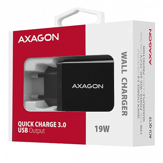 AXAGON ACU-QC19, QC nabíječka do sítě 19W, 1x USB-A port, QC3.0/AFC/FCP/SMART