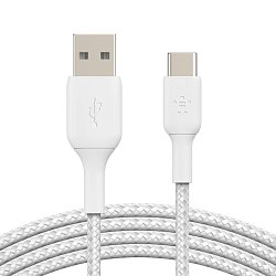 BELKIN kabel oplétaný USB-C - USB-A, 3m, bílý