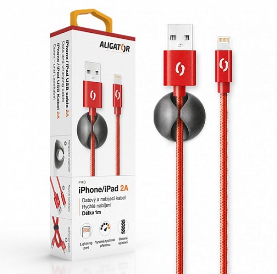 ALIGATOR PREMIUM Datový kabel 2A, Lightning červený