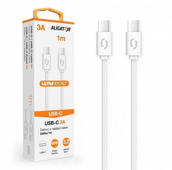 ALIGATOR Datový kabel POWER 3A, USB-C/USB-C, bílý