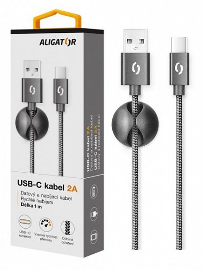 ALIGATOR PREMIUM Datový kabel 2A, USB-C černý