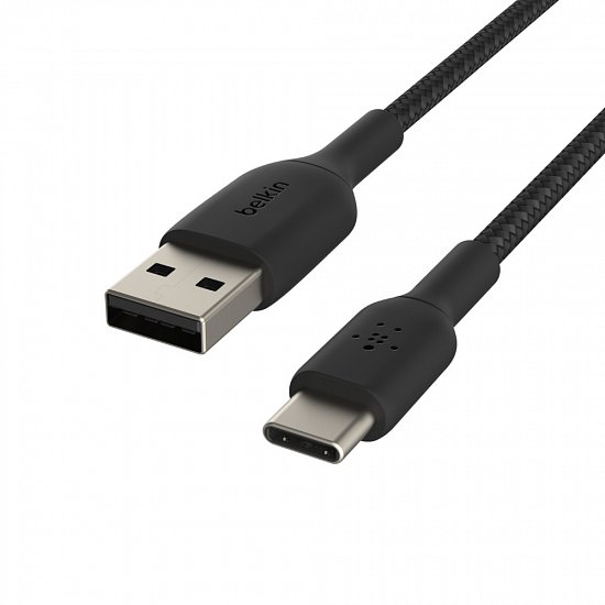 BELKIN kabel oplétaný USB-C - USB-A, 2m, černý