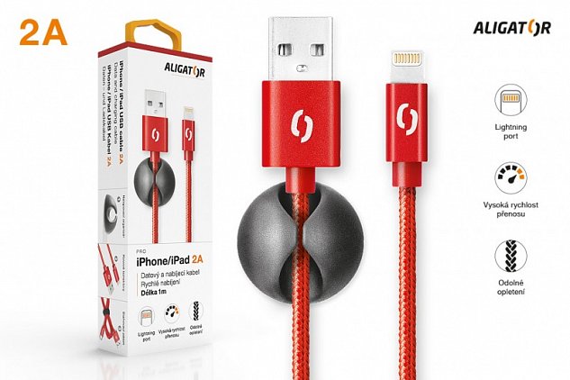 ALIGATOR PREMIUM Datový kabel 2A, Lightning červený