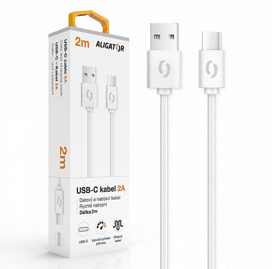 ALIGATOR Datový kabe 2A USB-C 2m, bílý