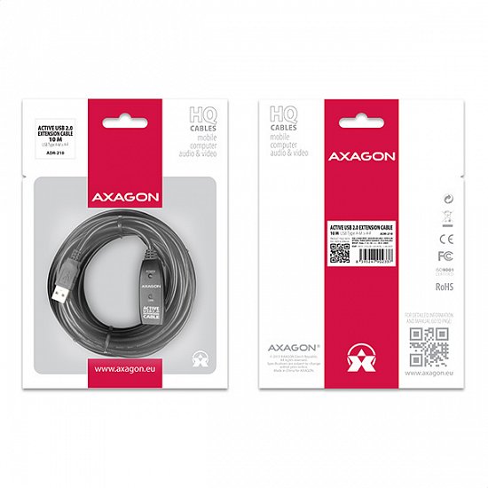 AXAGON ADR-210, USB2.0 aktivní prodlužovací / repeater kabel, 10m