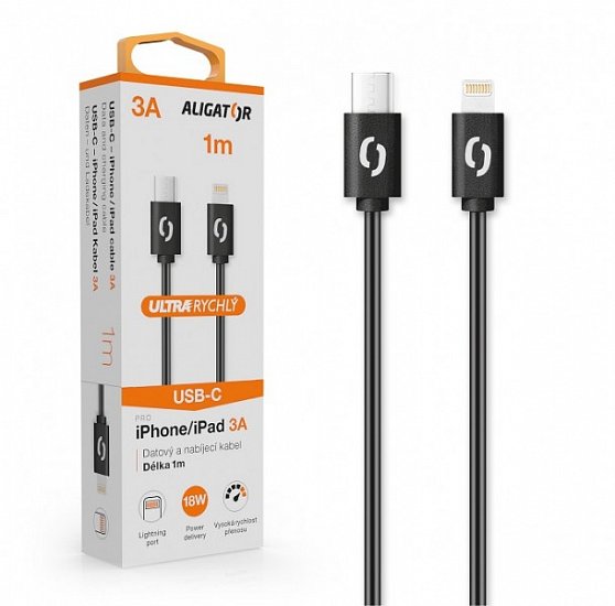 ALIGATOR Datový kabel POWER 3A, USB-C/lightning černý