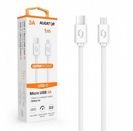 ALIGATOR Datový kabel POWER 3A, USB-C/microUSB bílý