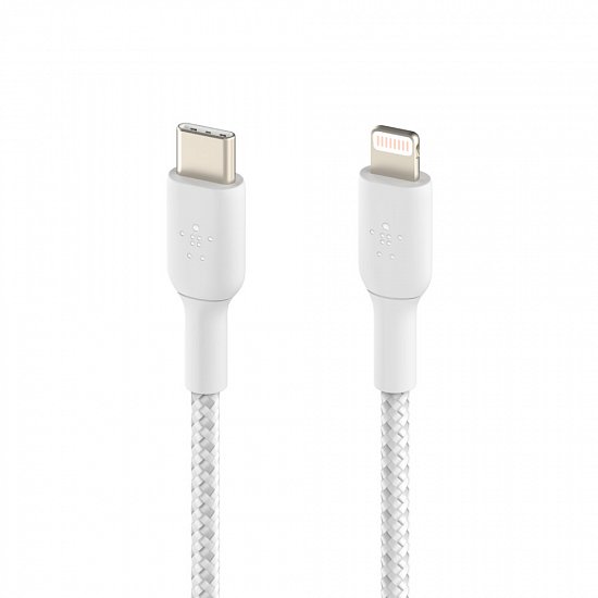 BELKIN kabel oplétaný USB-C - Lightning, 1m, bílý