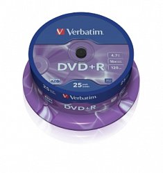 VERBATIM DVD+R(25-Pack)Spindl/MattSlvr/16x/4.7GB