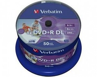 VERBATIM DVD+R, DoubleLayer /8x/8,5GB/50pack/Print