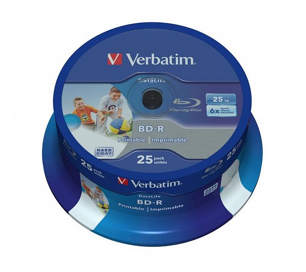 VERBATIM BD-R SL(25-Pack)Spindl/6x/25GB/Printable