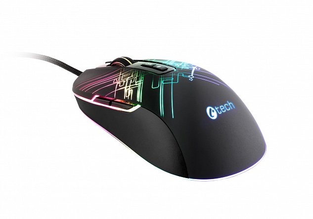 Herní myš C-TECH Dusk (GM-27L), casual gaming, 3200 DPI, RGB podsvícení, USB