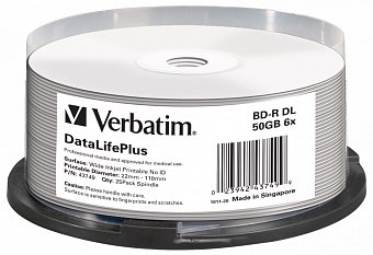 Verbatim Blu-ray BD-R DL 50GB 6x WIDE Profesional Printable 25-cake NON-ID