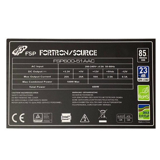 FSP/Fortron FSP600-51AAC 88+, bulk, 600W