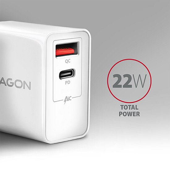 AXAGON ACU-PQ22W, PD & QC nabíječka do sítě 22W, 2x port (USB-A + USB-C), PD3.0/QC3.0/AFC/FCP/Apple,