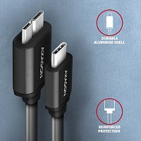 AXAGON BUMM3-CM10AB, SPEED kabel Micro-B USB <-> USB-C, 1m, USB 3.2 GEN 1, 3A, ALU, tpe, černý