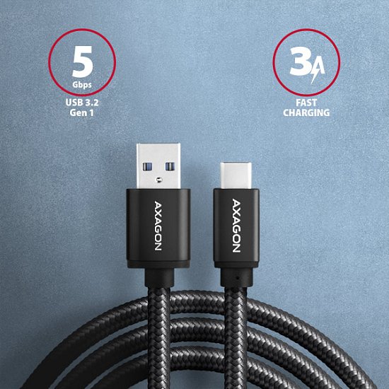 AXAGON BUCM3-AM20AB, SPEED kabel USB-C <-> USB-A, 2m, USB 3.2 Gen 1, 3A, ALU, oplet, černý