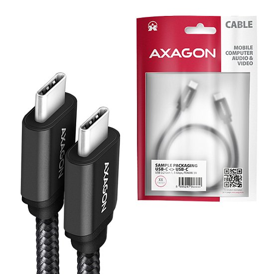 AXAGON BUCM3-CM10AB, SPEED kabel USB-C <-> USB-C, 1m, USB 3.2 Gen 1, PD 60W 3A, ALU, oplet, černý