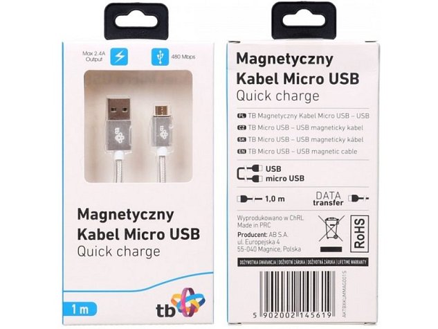 TB Touch magnetický kabel Micro USB stříbrný 1m