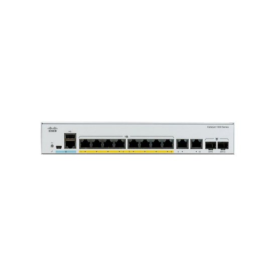 Catalyst C1000-8FP-2G-L, 8x 10/100/1000 Ethernet PoE+ ports and 120W PoE budget, 2x 1G SFP and RJ-45