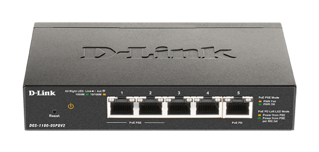 D-Link DGS-1100-05PDV2 5-port Gigabit PoE Powered Smart switch