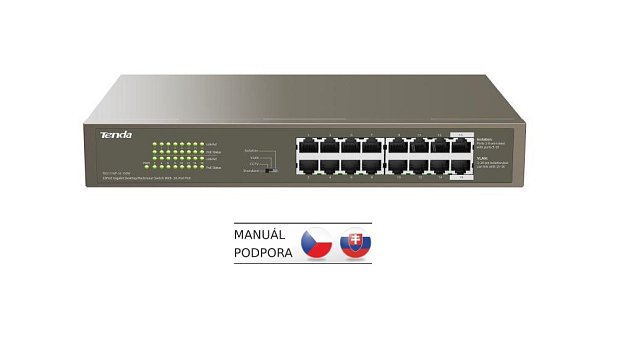 Tenda TEG1116P-16-150W PoE AT Gigabit switch 16x 1Gb/s s PoE 802.3af/at, PoE 135W,Rackmount, Fanless