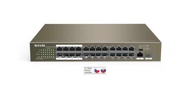 Tenda TEF1126P-24-250W PoE AF / AT switch - 24x PoE 100 Mb/s + 2x Uplink 1Gb/s RJ45/SFP, PoE 225W