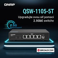 QNAP switch QSW-1105-5T (5x 2,5GbE port, pasiv. chlazení, 100M/ 1G/ 2,5G, Broadcom Chipset)