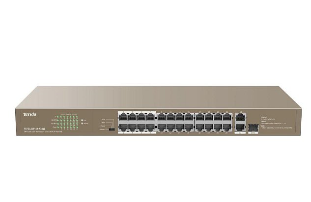 Tenda TEF1126P-24-410W PoE AF / AT switch - 24x PoE 100 Mb/s + 2x Uplink 1Gb/s RJ45/SFP,PoE+ 370W