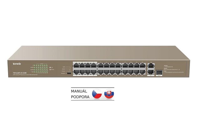 Tenda TEF1126P-24-410W PoE AF / AT switch - 24x PoE 100 Mb/s + 2x Uplink 1Gb/s RJ45/SFP,PoE+ 370W