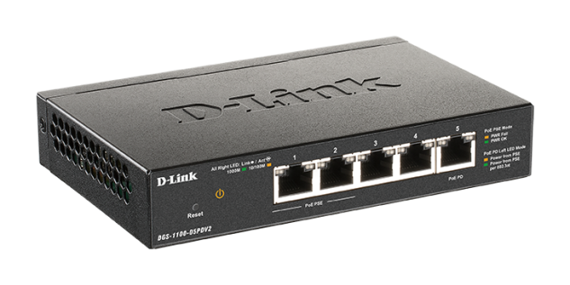 D-Link DGS-1100-05PDV2 5-port Gigabit PoE Powered Smart switch