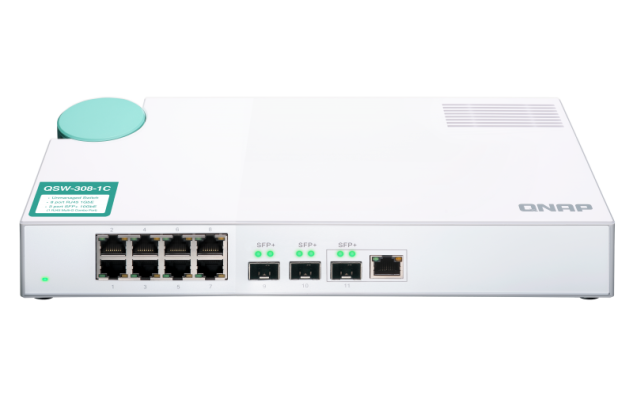 QNAP switch QSW-308-1C (8x Gigabit port + 3x 10G SFP+ port + 1x 10G RJ-45 kombo port)