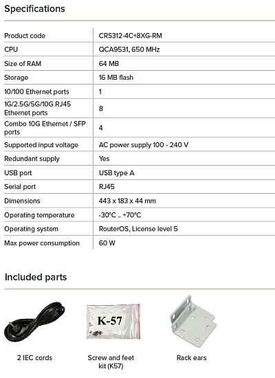 MikroTik CRS312-4C+8XG-RM Cloud Router Switch