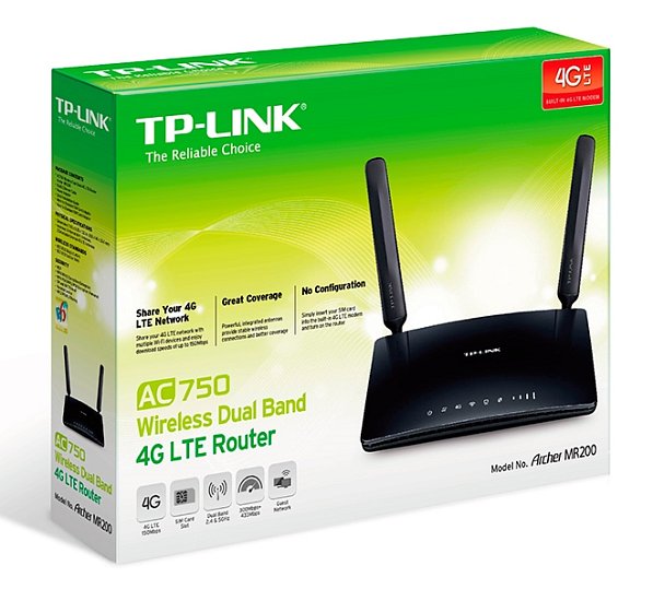 TP-Link Archer MR200 4G LTE WiFi AC750 Router, 4xFE ports