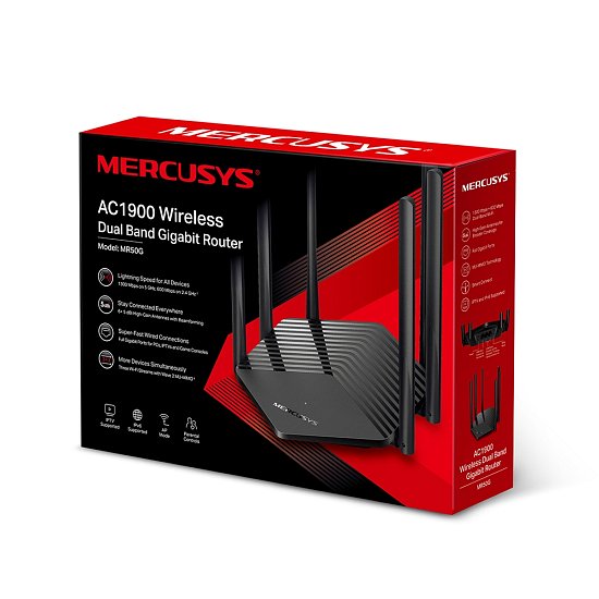 Mercusys MR50G AC1900 WiFi Gb dualband router, 6x pevná anténa