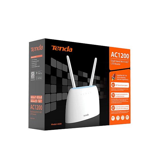 Tenda 4G09 Wi-Fi AC1200 4G LTE router, 2x GWAN/GLAN, 1x miniSIM, IPV6, VPN, LTE Cat.6, CZ App