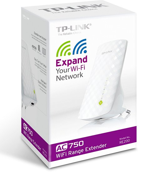 TP-Link RE200 AC750 Dual Band Wifi Range Extender/AP, 3 interní antény,1x10/100 RJ45, power schedule