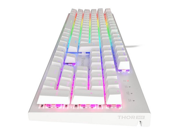 Genesis mechanická klávesnice THOR 303 TKL, bílá, US layout, RGB podsvícení, software, Outemu Brown