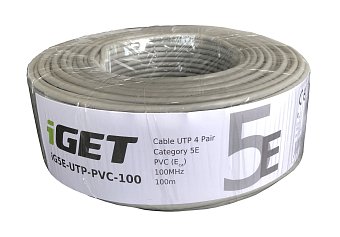 Síťový kabel iGET CAT5E UTP PVC Eca 100m/role, kabel drát, s třídou reakce na oheň Eca