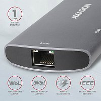 AXAGON HMC-6M2, USB 3.2 Gen 1 hub, 2x USB-A, HDMI, RJ-45 GLAN, SATA M.2, PD 100W, kabel USB-C 18cm