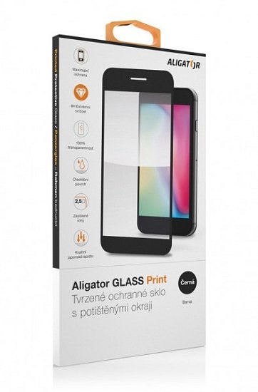 Aligator Ochranné tvrzené sklo GLASS PRINT, iPhone 14 Pro, černá, celoplošné lepení