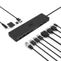 PORT CONNECT Dokovací stanice 11v1, 1x4K, RJ45,HDMI,Display Port,VGA,USB-C 100W, 4xUSB-A,micro/SD