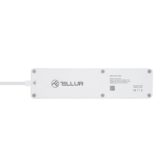 Tellur WiFi Smart Power Strip, 3x zásuvka, 4x USB 4A, 2200W, 10A, 1.8m, bílá