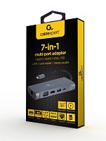 Gembird USB-C 7v1 multiport USB 3.0 + HDMI + VGA + PD + čtečka karet + stereo audio