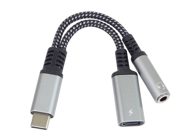 PremiumCord Redukce USB-C /3,5mm jack s DAC chipem + USB-C pro nabíjení 13cm