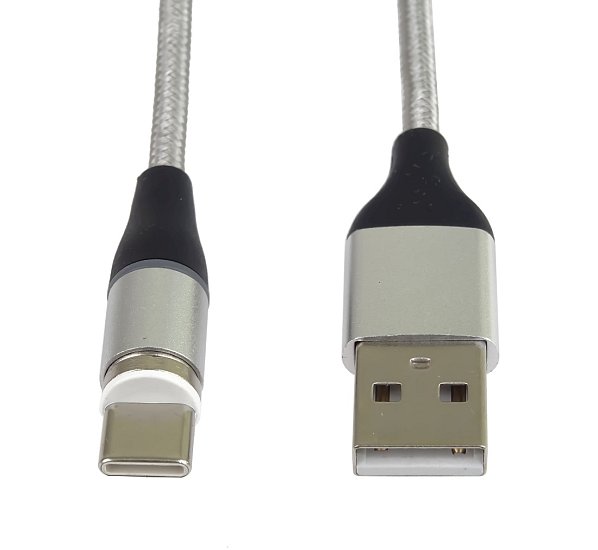 PremiumCord Magnetický micro USB a USB-C nabíjecí a datový kabel 1m, stříbrný