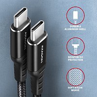 AXAGON BUCM-CM30AB, HQ kabel USB-C <-> USB-C, 3m, USB 2.0, PD 60W 3A, ALU, oplet, černý