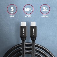 AXAGON BUCM3-CM30AB, SPEED kabel USB-C <-> USB-C, 3m, USB 3.2 Gen 1, PD 60W 3A, ALU, oplet, černý