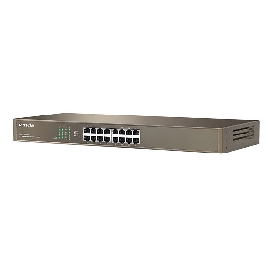 Tenda TEG1016G 16-port Gigabit Switch, 16x 10/100/1000 Mb/s, Fanless, MAC 8K, i na zeď, Rackmount