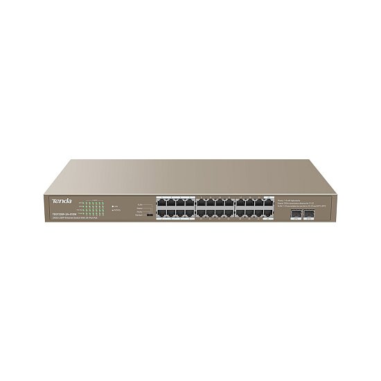 Tenda TEG1126P-24-41410W PoE AT Gigabit switch 24x 1Gb/s PoE 802.3af/at + 2x SFP,PoE 370W, Rackmount